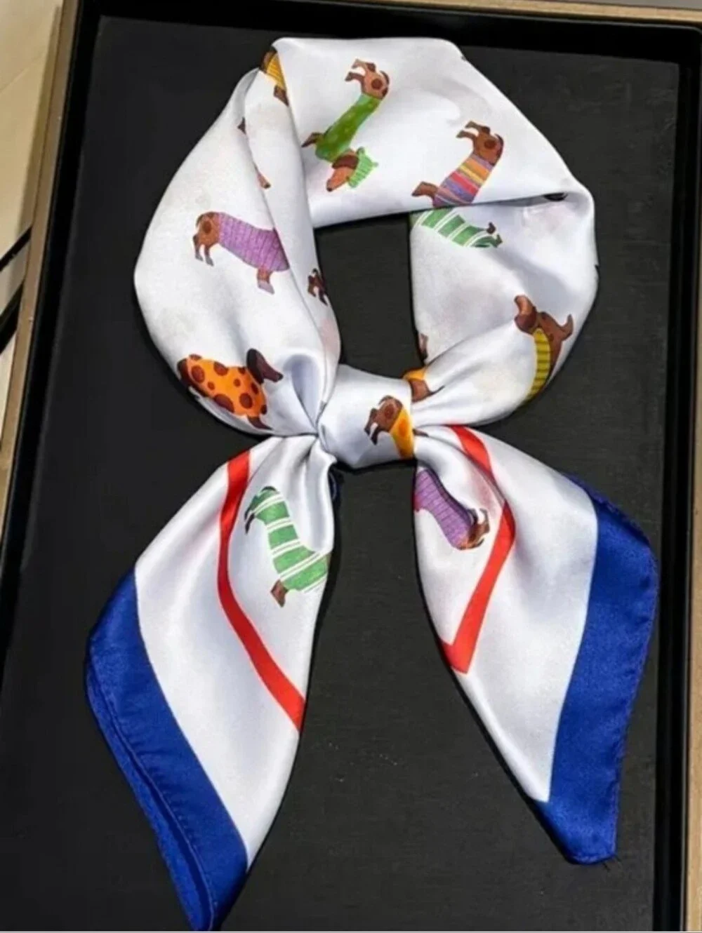 Silk-feel  Dachshund Print Pet Scarf in Multicolor Head & Neck Scarf